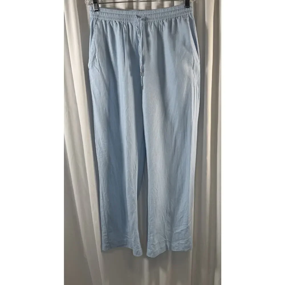 Zara Light Blue Linen Drawstring Pants